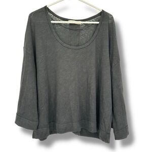 Free People Women's Linen Blend Oversized Top S Black Boho Lagenlook Slouchy